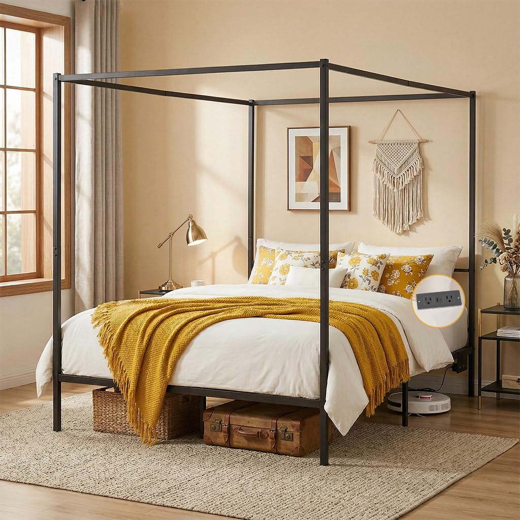 Canopy Bed Frame Metal Queen - Struttura letto a baldacchino matrimoniale in