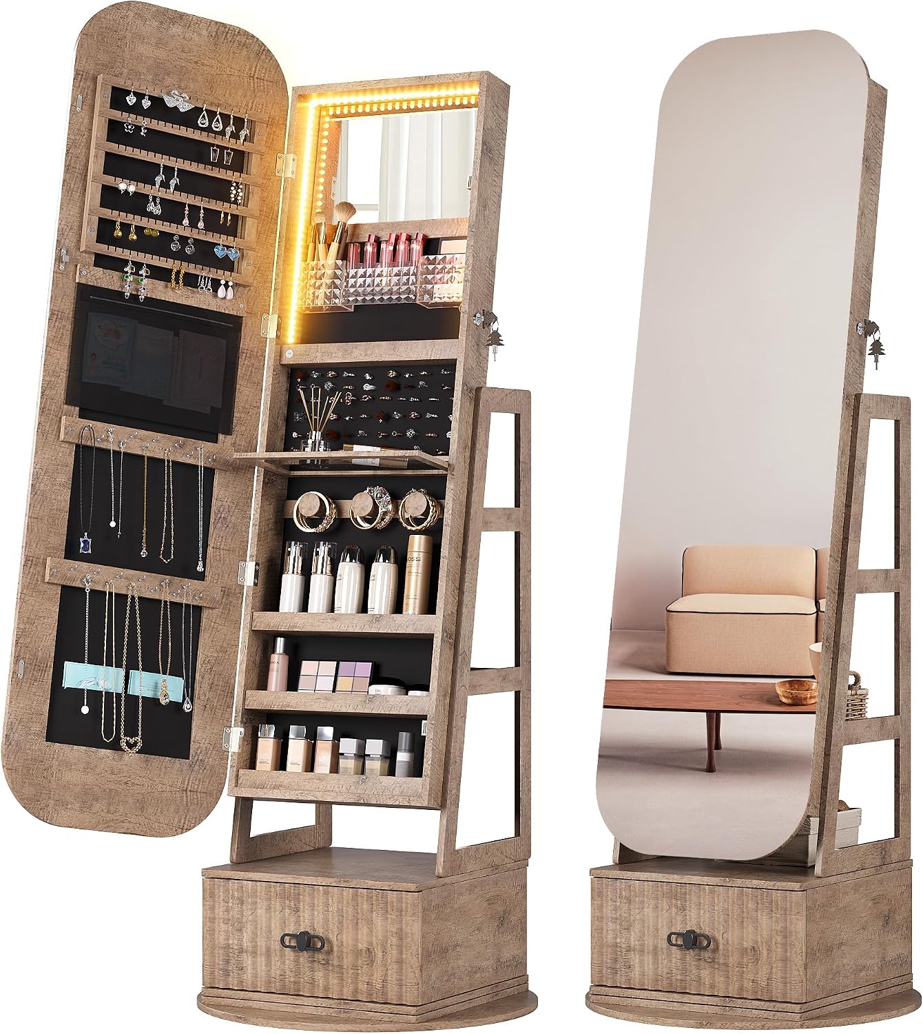 Full Length Mirror Jewelry Armoire - Organizzatore per Gioielli con Specchio a
