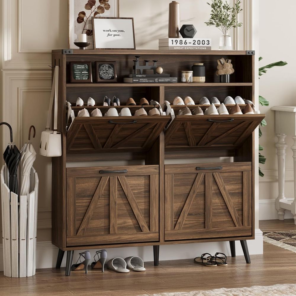 Shoe Rack Cabinet Narrow Entryway - Scarpiera con 4 ripiani, mobile contenitore