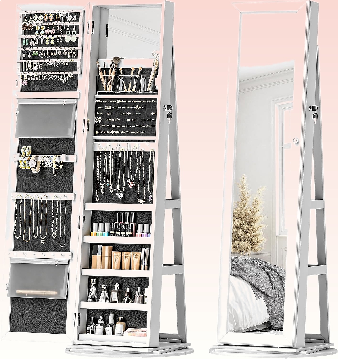 Full Length Mirror Jewelry Armoire - HOMCOM 360 ° Armadio Portagioie Girevole
