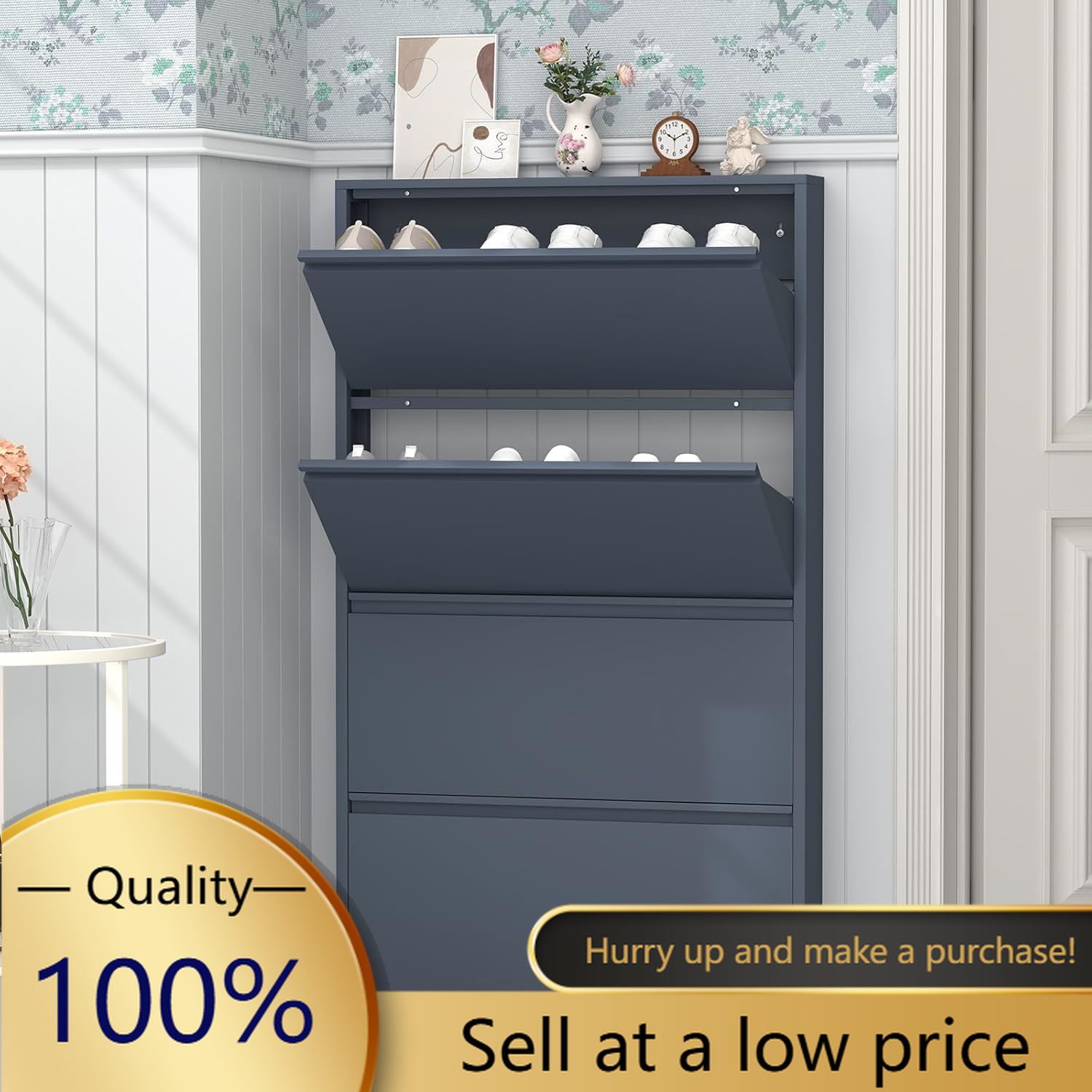 Shoe Rack Cabinet Narrow Entryway - Scarpiera con 4 ante a ribalta,