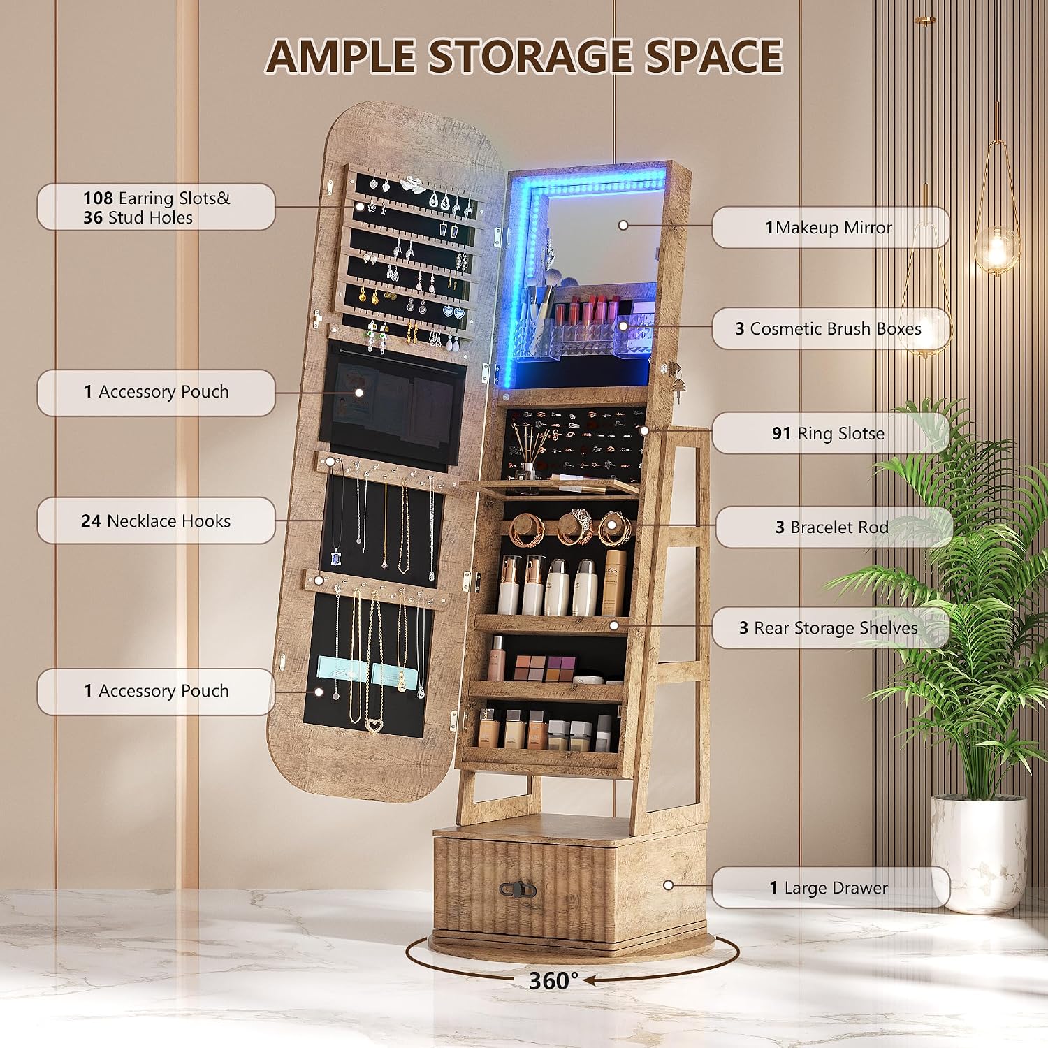 Organizzatore per Gioielli con - Full Length Mirror Jewelry Armoire recensione e prezzo