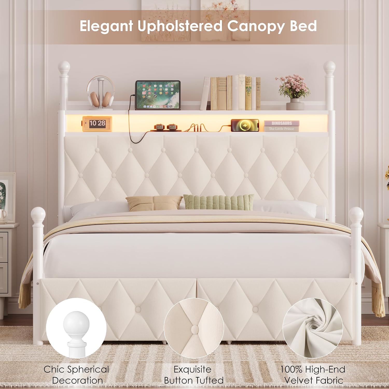 Letto a baldacchino Queen Size - Canopy Bed Frame Metal Queen recensione e prezzo