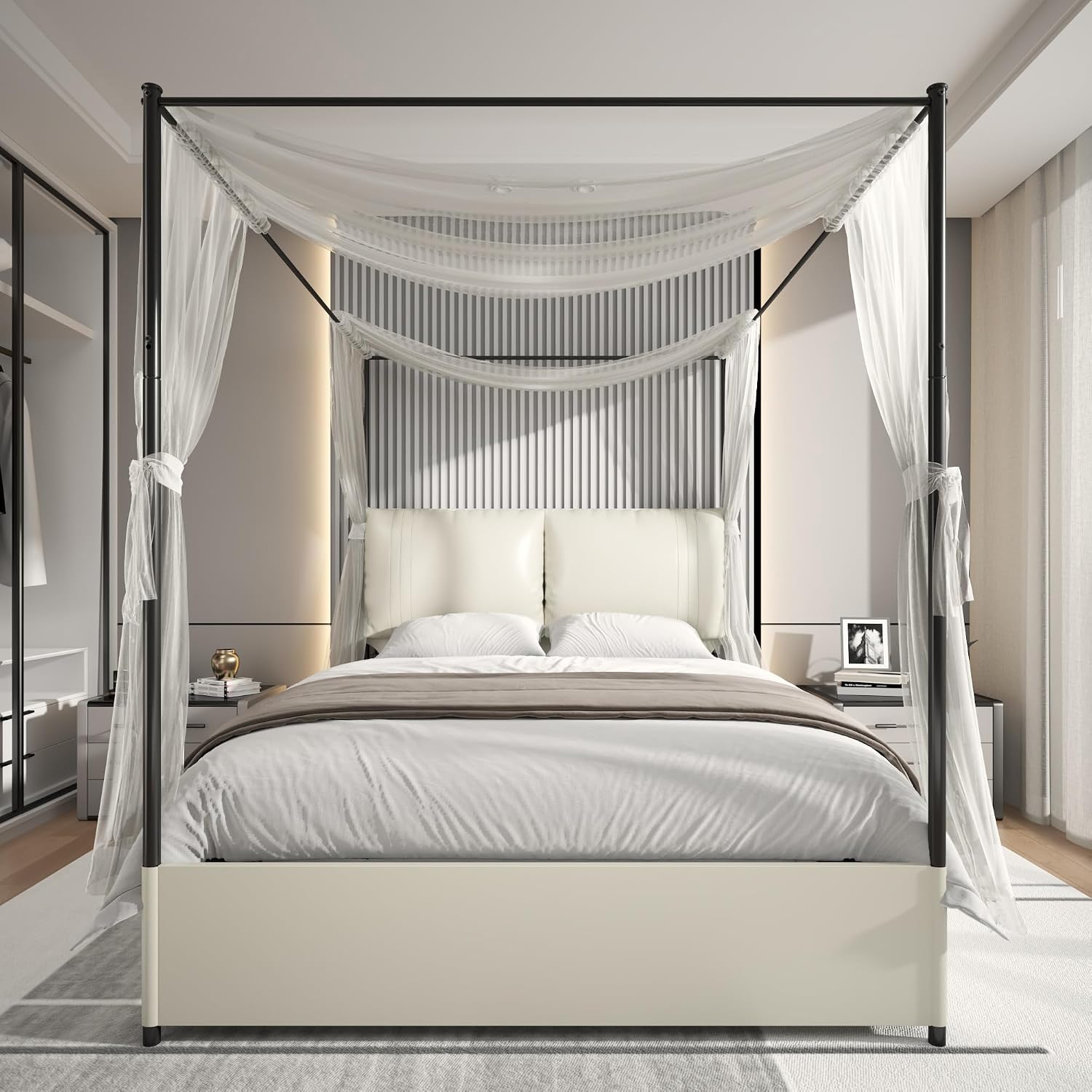 Letto a baldacchino Queen con  - Canopy Bed Frame Metal Queen recensione e prezzo