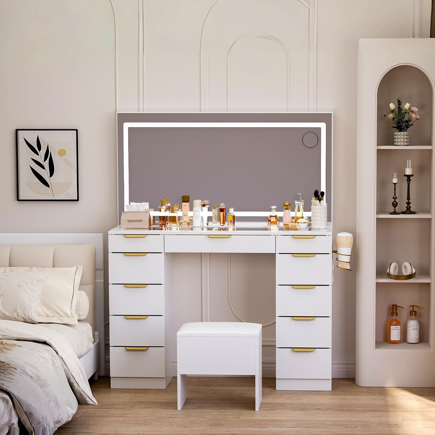 Toeletta con piano in vetro, s - Dressing Table Vanity With Lighted Mirror recensione e prezzo