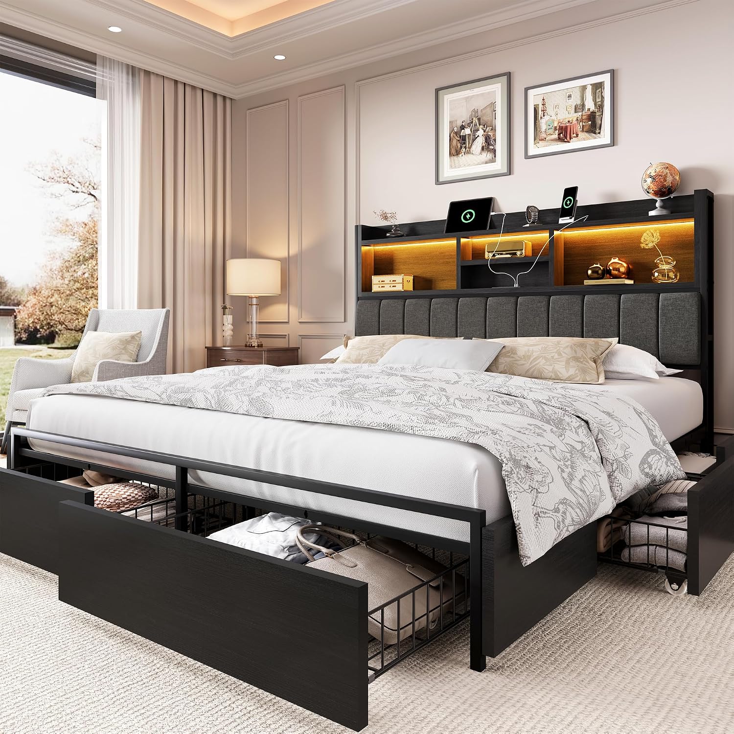 Struttura letto king size con  - King Size Bed Frame With Storage Drawers recensione e prezzo