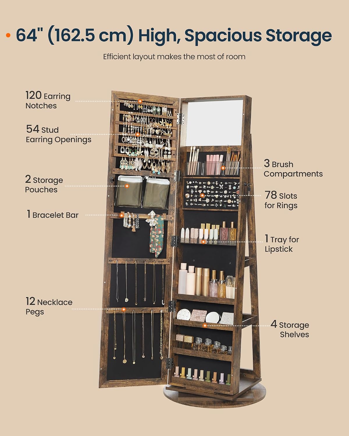 Mobile Portagioie a Specchio a - Full Length Mirror Jewelry Armoire recensione e prezzo