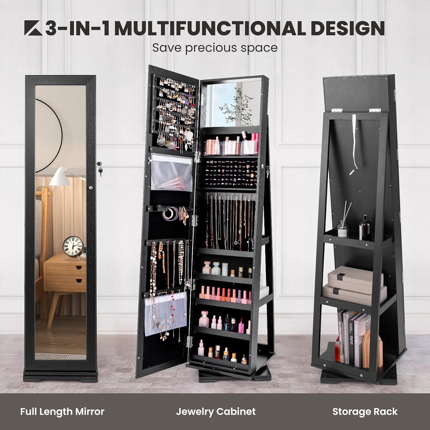 Armadio Portagioie Nero con Sp - Full Length Mirror Jewelry Armoire recensione e prezzo