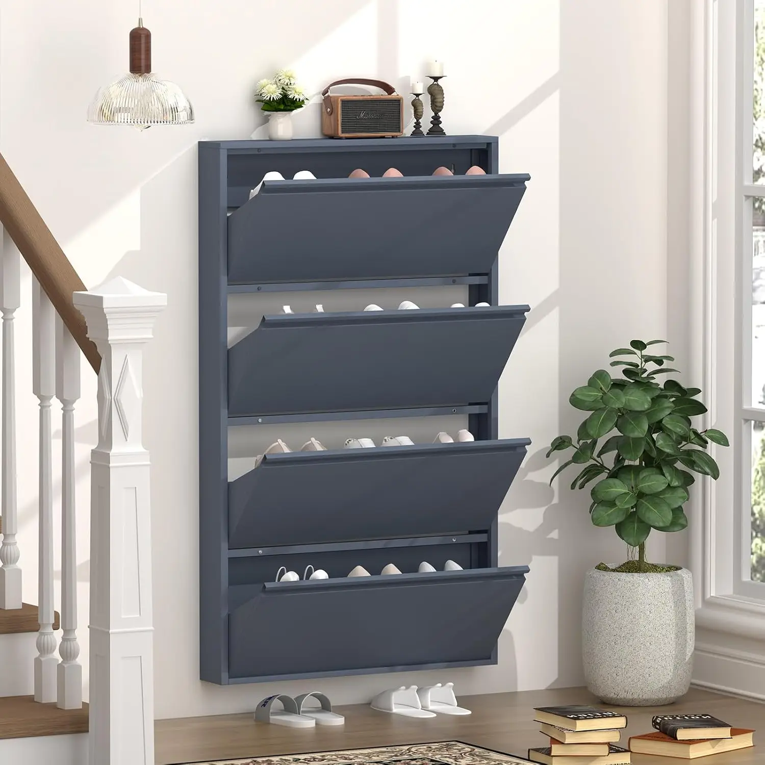 Scarpiera con 4 ante a ribalta - Shoe Rack Cabinet Narrow Entryway recensione e prezzo